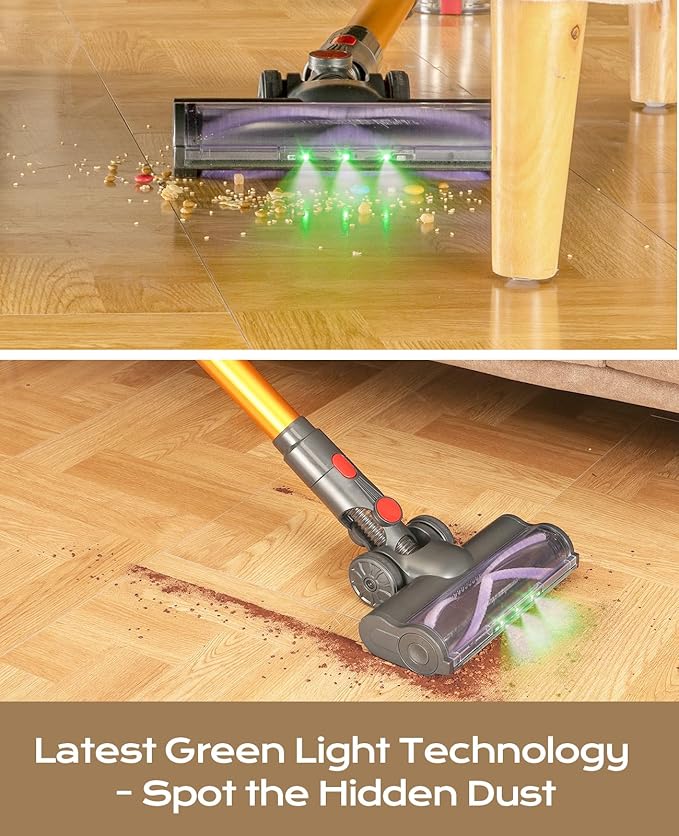 SVHT Cordless Vacuum Cleaner, 450W 40KPA Vacuum Cleaners for Home, 45Mins Lightweight Stick Vacuum with Advanced Green Light Tech, Rechargeable Battery Vacuum for Carpet,Pet Hair,Hardwood Floor