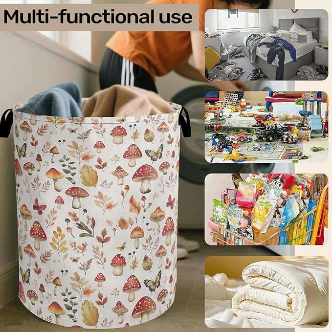 Fall Mushroom Laundry Hamper - Waterproof Fabric Laundry Basket with Handles, Foldable Storage Basket for Laundry,Bedroom,Dorm