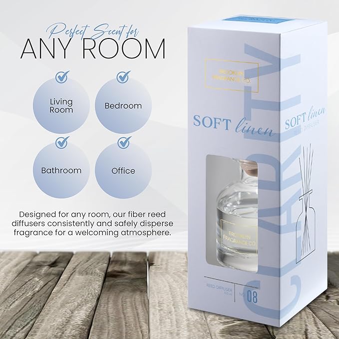 Brooklyn Fragrance Co. Aroma Diffuser - Long Lasting Premium Fragrance - Soft Linen Air Freshener for Home - Scent Diffuser for a Large Room - 100ML