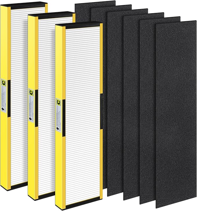 FLT5000 Filter-C HEPA Compatible with Germ-Guardian AC5000 AC5000E AC5250PT AC5300B AC5350B AC5350W Air Purifier, 3 True HEPA with 6 Pre-Filters