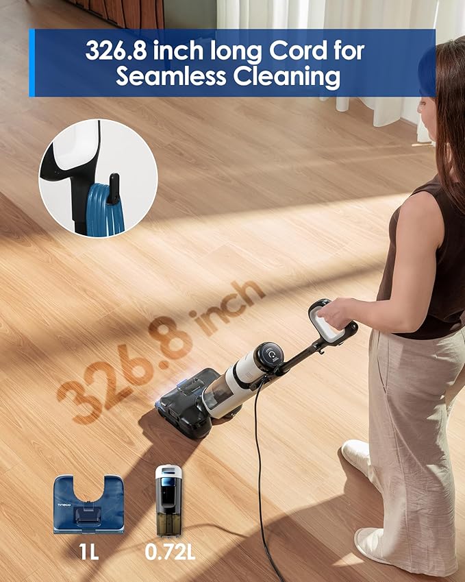 Tineco FLOOR ONE S6 Stretch Steam Corded Wet Dry Vacuum Steam Mop All-in-One, Tineco BoostSteam, 320℉ High-temp Steam Cleaning, 180° Lay-Flat, Anti-Tangle Design, One-Touch Self-Cleaning