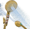 Filtered Shower Head with Handheld, High Pressure 9 Spray Mode Brushed Gold Showerhead with Filters, Detachable Shower Head, Water Softener Filters Beads for Hard Water - Remove Chlorine