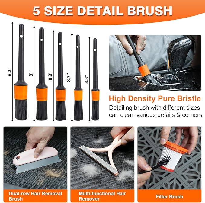 Car Cleaning Kit 19Pcs, Car Interior Detailing Kit with 12000PA High Power Handheld 12V Corded Vacuum, Detailing Brush Set, Cleaning Gel, Complete Car Wash Kit with Storage Bag for Men & Women