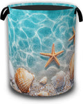 Laundry Hamper,Starfish and Seashell on Beach Collapsible Laundry Baskets Waterproof Oxford Cloth With Handles,Clothes Storage Bucket Toy Organizer For Bathroom/Nursery/Bedroom 16" x 20.8"