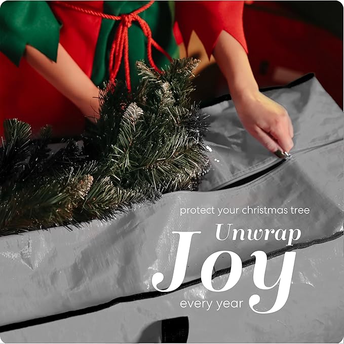 Christmas Tree Storage Bag - Stores 7.5 Foot Artificial Xmas Holiday Tree, Durable Waterproof Material, Zippered Bag, Carry Handles - Protects Against Dust, Insects and Moisture (Grey)