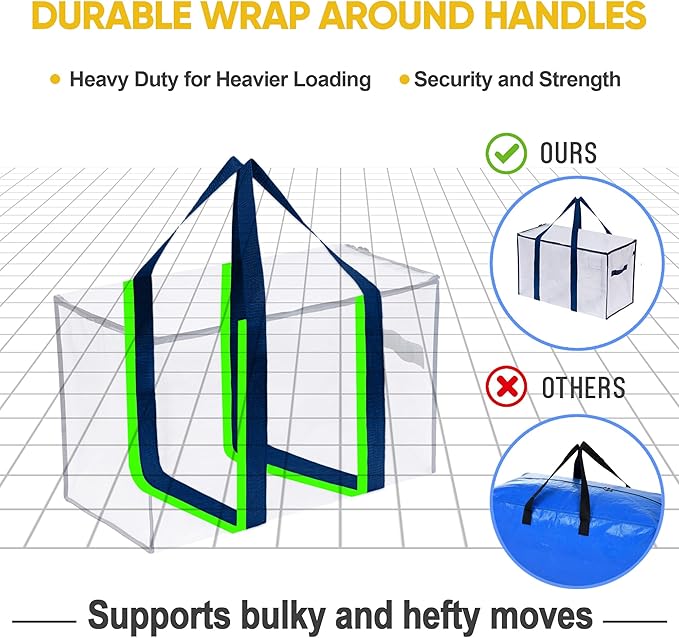 VENO 6 Pack Moving Bags and Large Christmas Storage Bins with lids. Alternative to Moving Boxes, Packing Supplies for College. Extra Large Heavy Duty Totes for Packaging (Clear, 6 Pack)