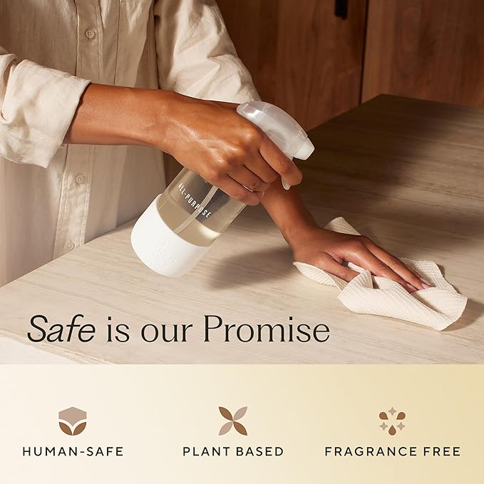 Branch Basics Cleaning Essentials Kit: All Purpose, Glass and Bathroom Cleaner - Concentrate (33.8 Oz) (24 Refills) + Refillable Glass Spray Bottles (16 Oz) Plant Based, Human-Safe, & Fragrance Free