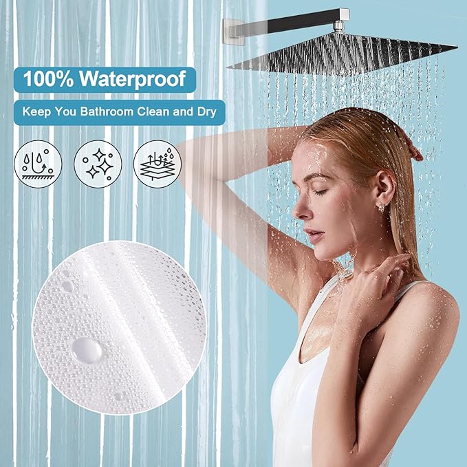 EurCross 92 inch Long Length Clear Shower Curtain Liner with Hooks and 5 Magnet Weights, Heavy Duty Waterproof Premium 9G Transparent PEVA Extra Long Shower Curtain 72x92 inch