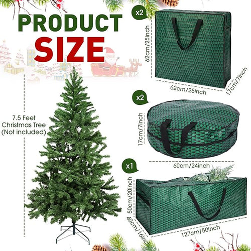 5 Pack Christmas Storage Bags,7.5 ft Green Christmas Tree Large Bag, 24" Wreath Containers and 25" Garland Packing Tote Moving Bags with Handle Zipper for Artificial Xmas Tree Wreath Garland