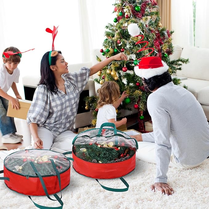 Shappy 4 Pcs Christmas Wreath Storage Bag Clear Wreath Box Wreath Storage Containers with Clear Window and Handle Christmas Garland Storage Containers for Xmas Holiday Seasonal Storage (36 Inch)