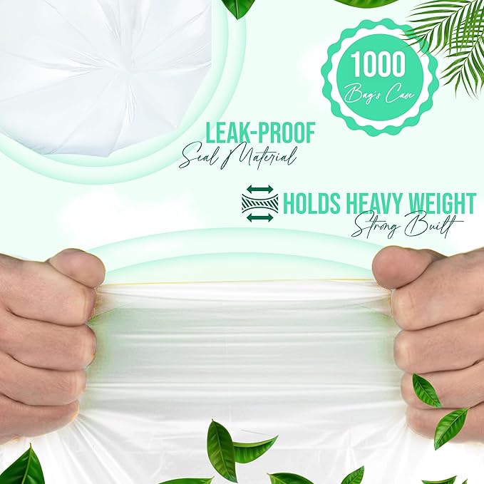 Premium 10-15 Gallon Trash Can Liners 1000 Count (24" x 33", 6 Mic) – Strong Multipurpose Clear Trash Bags on Easy-Tear Rolls for Home, Office, Commercial & Industrial Use – 20 Rolls, 50 Count