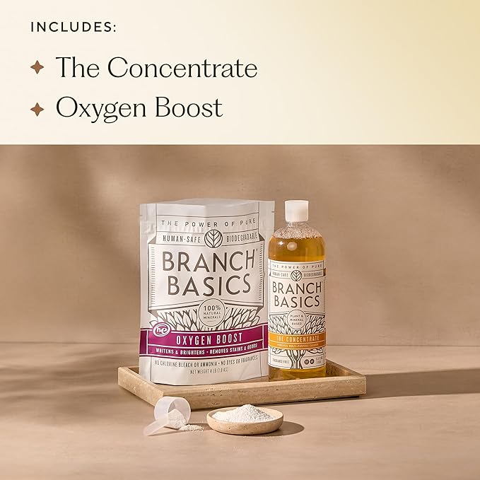 Branch Basics Concentrate (33.8 oz) + Oxygen Boost (2 lbs) | Multi-Surface All Purpose Cleaner Concentrate + Natural Stain Remover, Grout Cleaner | Human-Safe, Fragrance Free