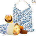 2 Pack Beeswax Bread Bags - 17x13 Inch Reusable Bread Storage Bags,Bees Wax Lined Bread Bags for Home Cooks fresh bread storage Easy Clean (Blue Floral)