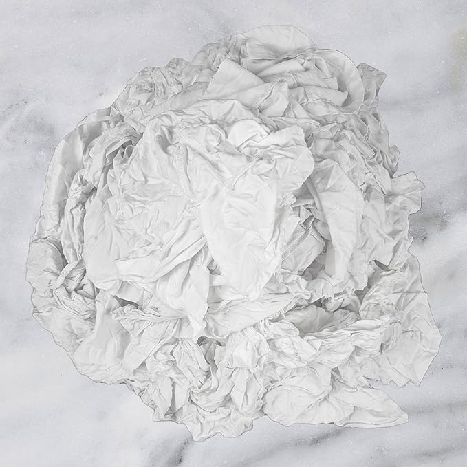 Recycled White T-Shirt Cleaning Rags (600 lbs. Pallet 12x50 lbs. Box) – Shop Rags Bulk for Oil, Stain, Grease, Paint, and Auto Cleaning, Multipurpose