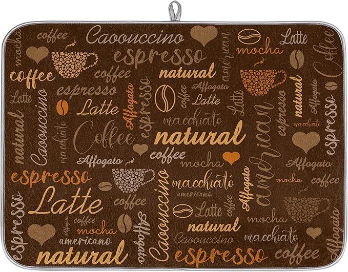 Hexteria Coffee Dish Drying Mat - Countertop Mat, Quick Drying, 18"x24", Brown