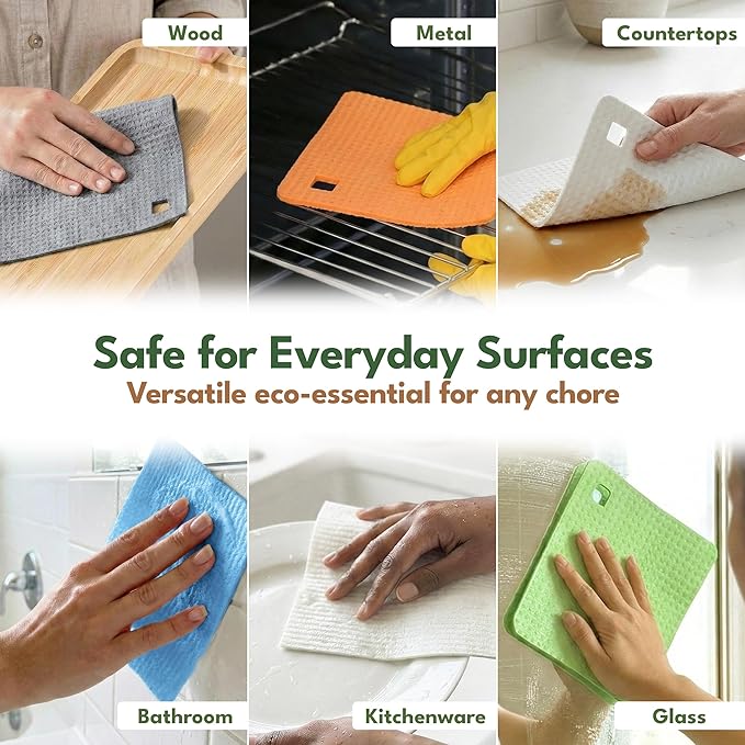 AIRNEX 10 Pack Cellulose Swedish Dishcloths for Kitchen - Eco-Concious Reusable Dish Towels & Cloths - Super Absorbent, Odor Resistant and Fast Drying Wash Cloths for Dishes & Surfaces