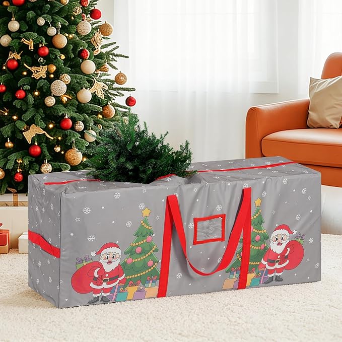 9 Ft Christmas Tree Storage Bag, Waterproof Heavy Duty Oxford, Extra Large Xmas Tree Storage Bag with Handles and Sleek Zipper for Christmas Ornaments Wreath, Grey