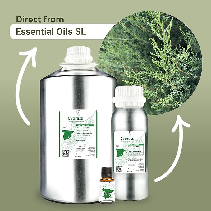 Cypress Essential Oil - Direct from Essential Oils SL in Mediterranean Spain - Aceite de Ciprés for Diffuser, 100% Pure Therapeutic Grade - Aromatheraphy, Skincare (15ml)