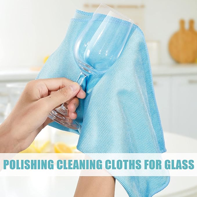 Tatuo 18 Pcs Microfiber Glass Cleaning Cloths (16 x 16) Polishing Cloth - Streak Free - Lint Free - Quickly Clean Windows, Glasses, Windshields, Mirrors, Stainless Steel, Monitor(Blue Gray)