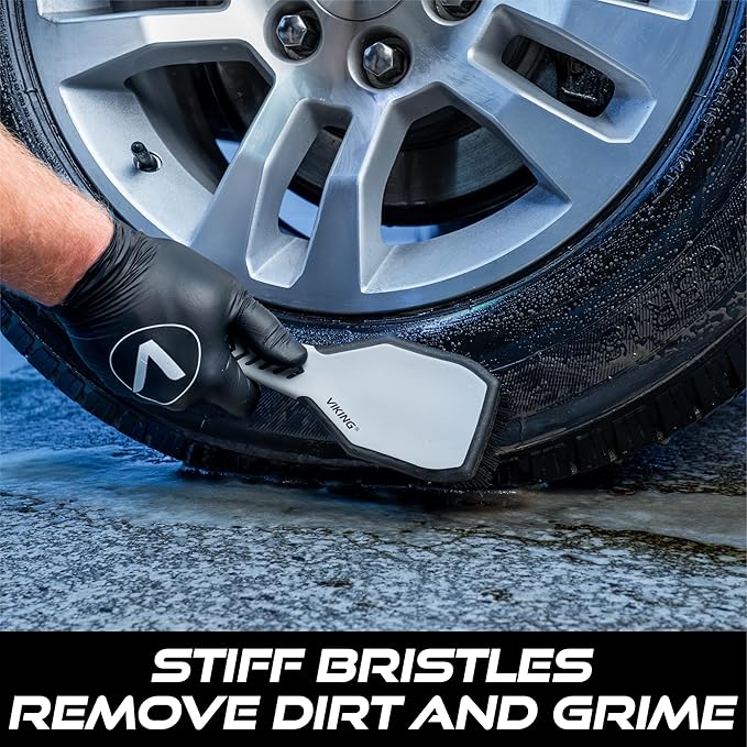 VIKING Tire Brush and Wheel Brush for Cleaning Car, Tires, Car Wash, Grey, 10.3 x 3.3 x 2.3 inch