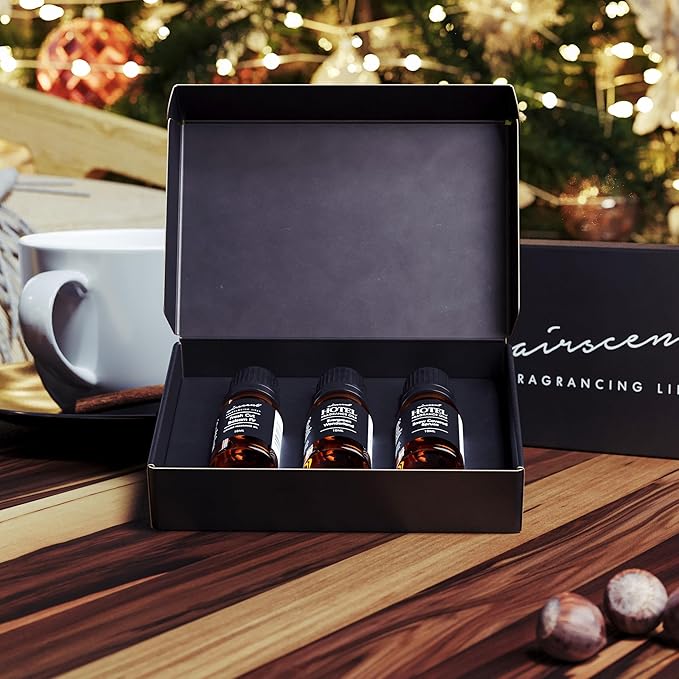 AirScent Christmas Tree Diffuser Oil 3 Pack Gift Set - 10 mL, 0.34 fl oz Fragrance Oil Set - Evergreen Wonderland, Fresh Cut Balsam Fir and Snow Covered Spruce Holiday Pine Scents