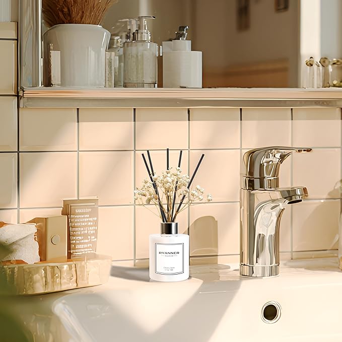 Reed Diffuser Set,5.1 fl oz Clean Linen Scent Diffuser with Sticks Home Fragrance Reed Diffuser with Essential Oil for Bathroom Shelf Decor&Air Freshener,Home Bathroom Office Decor & Gifts