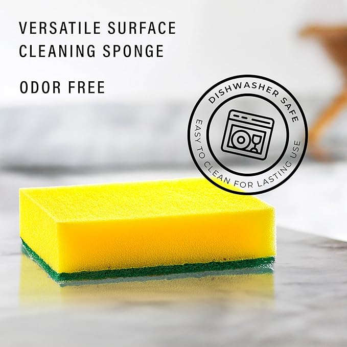 DecorRack 40 Count Non-Scratch Cleaning Scrub Sponges, Dual-Sided Heavy Duty Kitchen Sponges for Dishes, Cleaning Household, Bathroom, Car Wash - Yellow (Pack of 40)