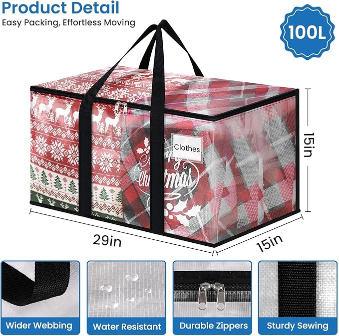 Clear Heavy Duty Extra Large Moving Bags, Reinforced Handle and Double Zipper Storage Bags, Packing Bags Alternative (2 Packs)