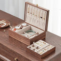 Homruilink Black Walnut Wooden Jewelry Box for Women 2 Layer Jewelry Organizer with Removable Tray for Watches Rings Earrings Necklace Bracelets Birthday Christmas Gifts