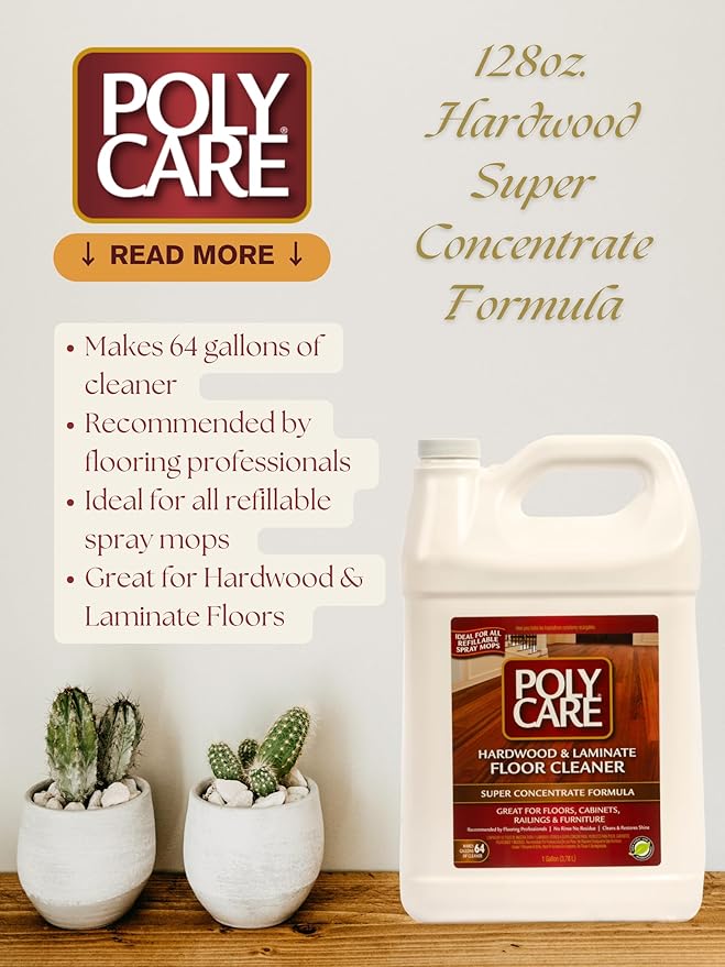 PolyCare Hardwood Floor Cleaner Super Concentrate - 128 Fl Oz - Fresh- Dilute Concentrate with Water for Spray Mops and Spray Bottles - Residue-Free Floor Cleaning Solution