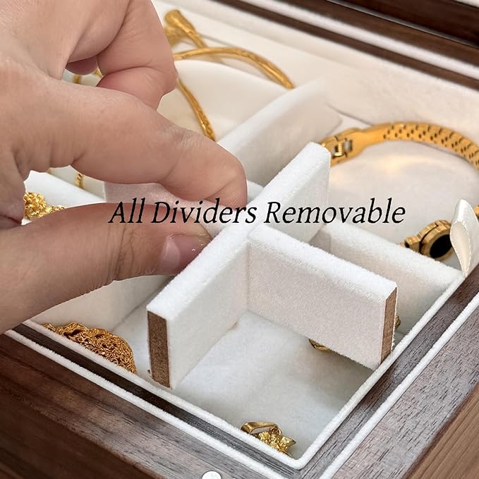 Bescott 2 Layer Solid Black Walnut Wooden Jewelry Box with Lock and Key for Women Wood Vintage Organizer for Men Earrings Rings Necklaces Bracelet Watch Storage Mother's Day Gift