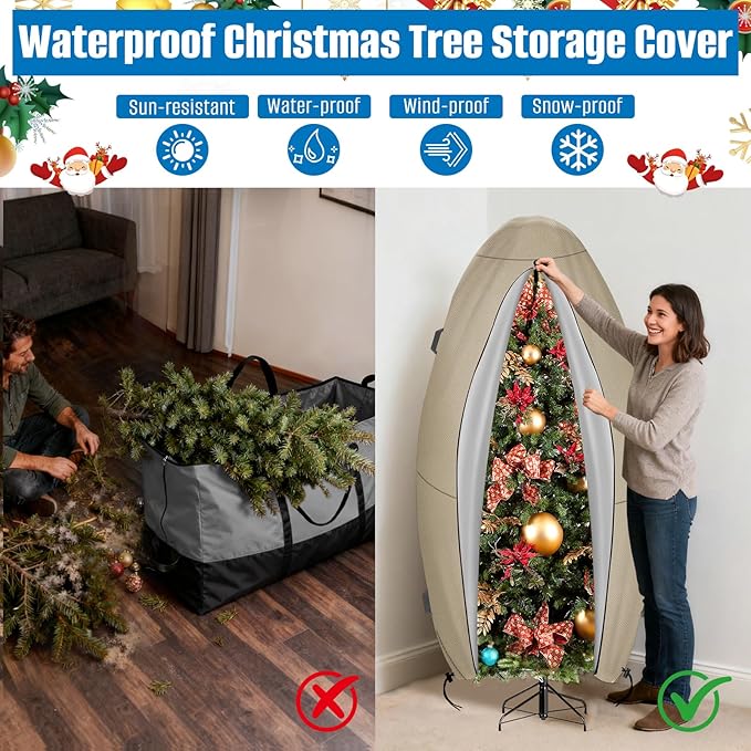 SIRUITON Upright Christmas Tree Storage Bag for 7.5 ft Tall,Heavy Duty 600D Oxford Fabric Vertical Xmas Storage Bags,Waterproof & Tear-Resistant Christmas Tree Cover with UV Protection