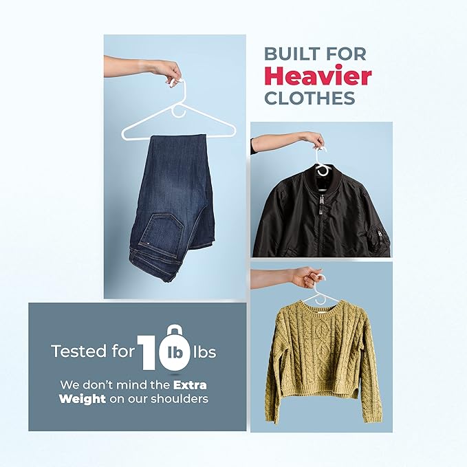 Neaties Heavy Duty Clothes Hangers 6 Pack – Made in The USA – 8lb Capacity Plastic Hangers for Adult Clothing – Durable for Pants, Coats, Jackets, or Jeans – White & Blue