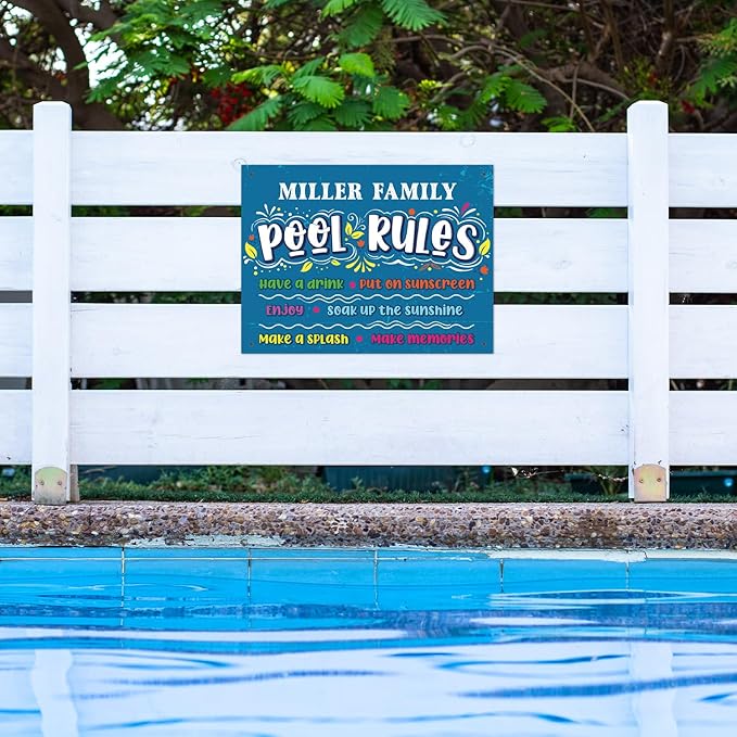 Custom Pool Sign, Pool Rules Make Memories for Pool Decor Sign, 18x24 Inches, Rust Free .063 Aluminum, Fade Resistant, Made in USA by Sigo Signs