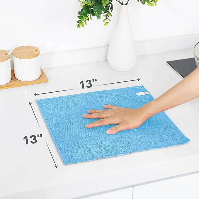 WEAWE Blue Microfiber Cleaning Cloth 13"x13", Ultra Soft Absorbent Microfiber Cleaning Rags for Housekeeping Cleaning Supplies, Lint Free Reusable Cleaning Cloths for House Washable, Pack of 12