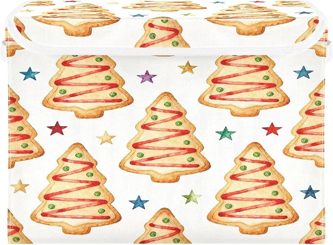 Christmas Tree Cookies Star Storage Bins with Lids Foldable Storage Basket with Handles Collapsible Large Fabric Organizer Containers for Clothes Shelves Closet Office Home