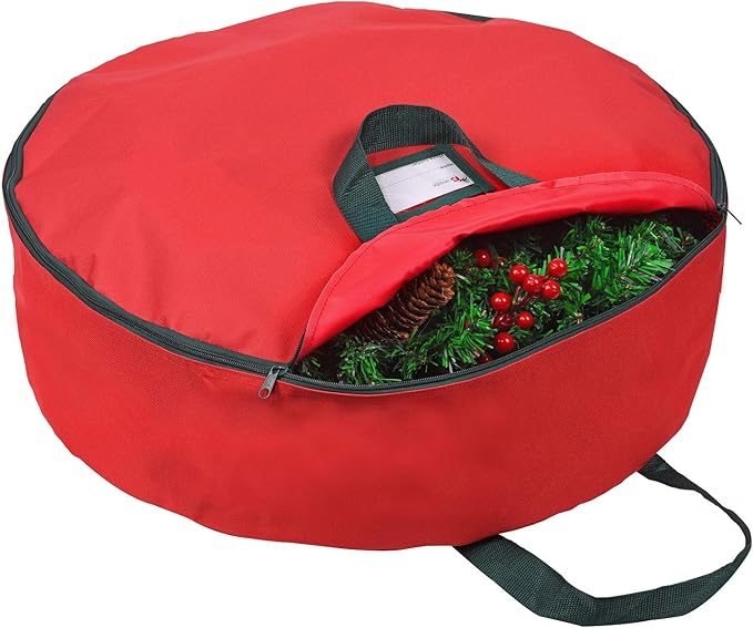 Primode Heavy Duty Wreath Storage Bag 30"- Garland Wreaths Container with Handles - Durable 600D Oxford Polyester Material Xmas Holiday Wreaths Storage Holder 30” (Red)