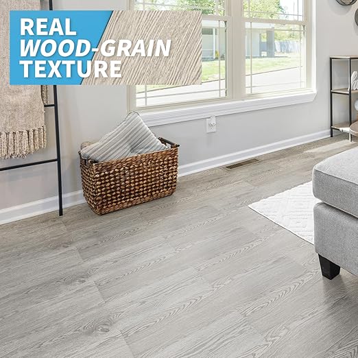 Art3d Peel and Stick Floor Tile Vinyl Wood Plank 12-Pack 18 Sq.Ft, Grey Ash, Rigid Surface Hard Core Easy DIY Self-Adhesive Flooring