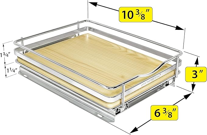 LYNK PROFESSIONAL® Élite™ Pull Out Spice Rack Organizer for Inside Kitchen Cabinets - 8-3/8 inch Wide - Slide Out Drawer – Wood/Chrome Sliding Spice Cabinet Organization Shelf Racks - 1 Tier