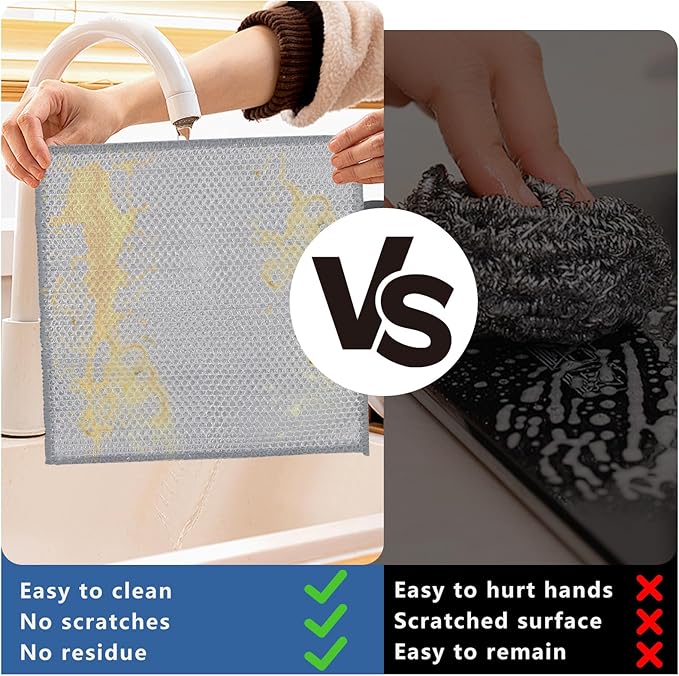 Tecbeauty 30Pcs Multipurpose Wire Dishwashing Rags for Wet and Dry, 7.87" x 7.87" Non Scratch Steel Wire Dishcloth, Double Layer Reusable Metal Cleaning Cloth for Cookware, Sinks, Dishes, Stove Tops