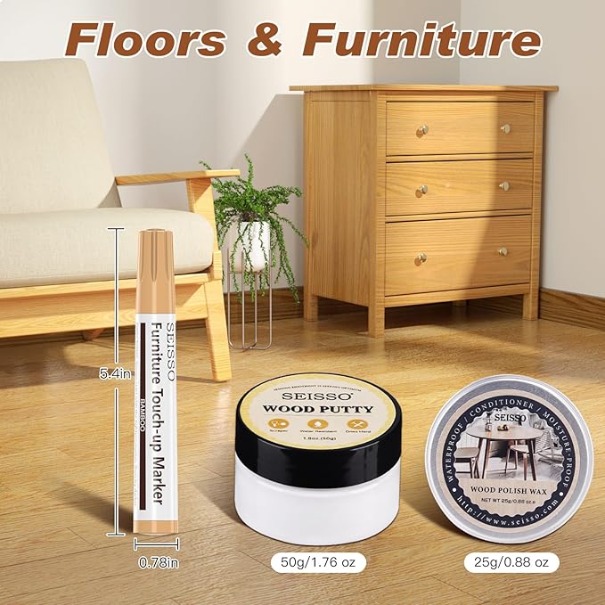 Furniture Touch Up Markers, 12 Colors New Upgrade Furniture Pens, Wood Markers, 19 Pcs Wood Scratch Repair Tools Kit with Polish Wax, Wood Putty, for Cracks, Holes, Stains, Floors, Tables, Cabinets