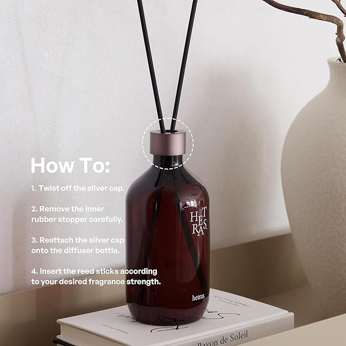 hetras. Premium Reed Diffuser: 16.9oz (500 ml) Large Capacity | Hotel Wood Scent | Fragrance Oil Diffuser Sticks for Home Office Bathroom Decor - Gifts for Loved one