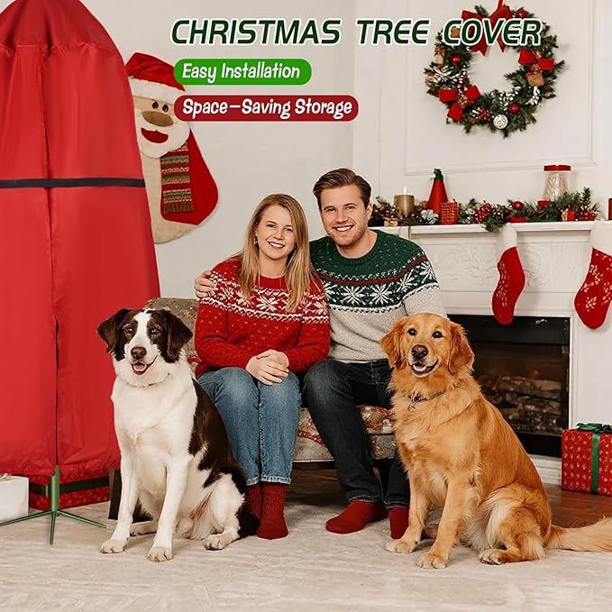 Upright Christmas Tree Storage Bag with Zipper & Adjustable Straps, Tear Resistant Storage Cover for 6 Ft Christmas Tree, Perfect for Easy Storage and Protection of Xmas Ornaments (Red, 6ft)