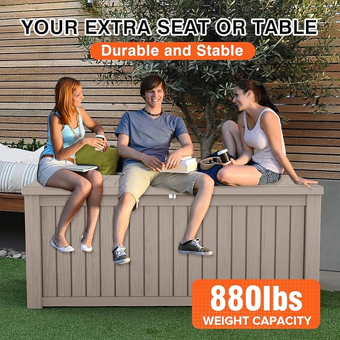 Outdoor Storage Box Waterproof, 180 Gallon Lockable Resin Deck Box Large, Patio Storage Bin for Pool Accessories Cushion Furniture, Garden Tools, UV-Resistant Outside Delivery Grey