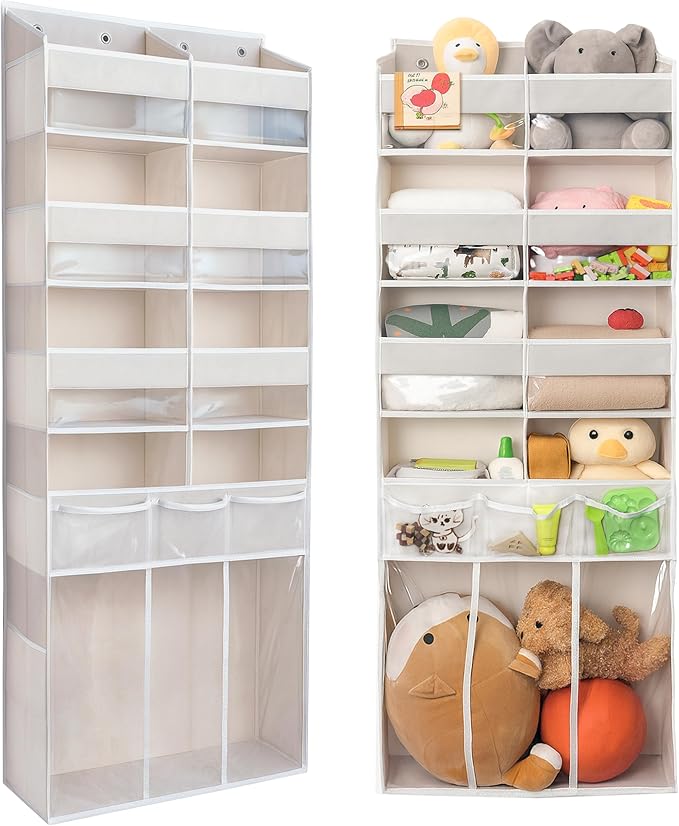 EZVERY Extra Large Over The Door Organizer with Clear Pockets - 8 Compartments & XL Bottom Storage, Heavy-Duty Hanging Organizer for Bathroom, Bedroom, Closet (57 Inch Height).
