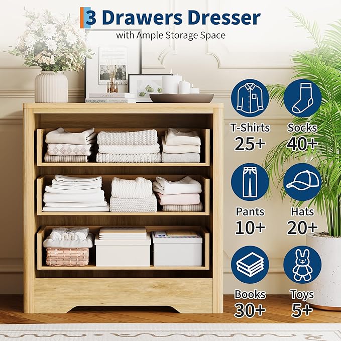 Garvee Dresser for Bedroom, Chest of Dressers 30.4" Tall Dresser for Closet with 3 Decorative Drawer Front Chest with Clothes Storage Cabinet, Drawer Organizer for Bedroom, Living Room, Closet