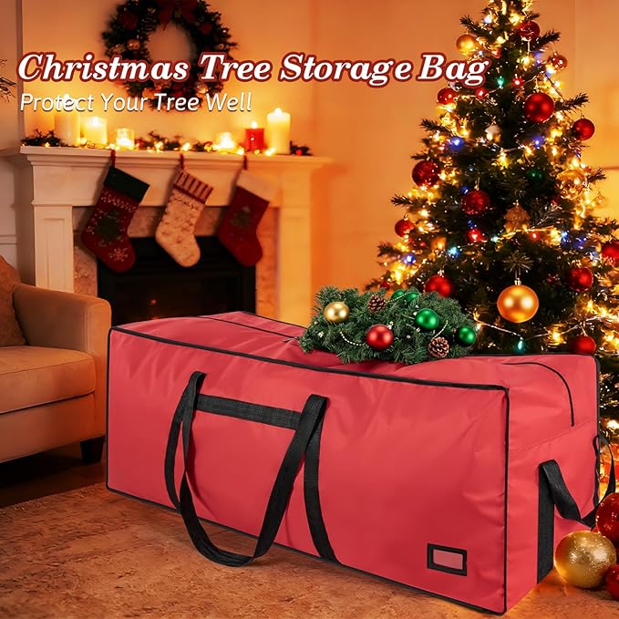 9 ft Christmas Tree Storage Bag, Heavy Duty Christmas Tree Bag with Reinforced Handles and Dual Zippers Wide Opening, Large Capacity fits for Artificial Christmas Tree (Red, 9ft)
