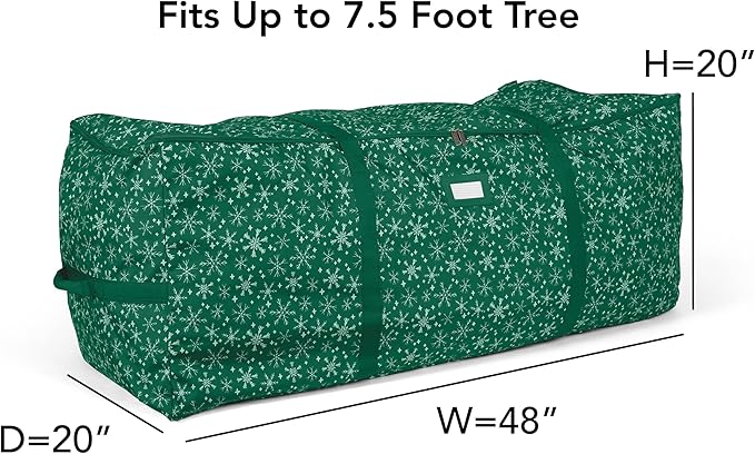 Covermates Keepsakes Christmas Tree Cinch Bag – Durable Polyester Tree Storage with Reinforced Handles & Built-in Cinch Straps – Trees, Lights & Holiday Décor, Green Snowflake