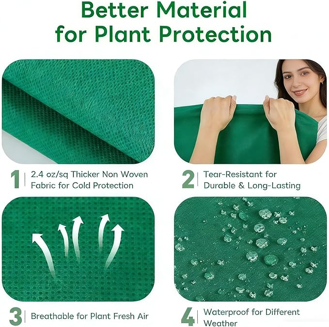 Plant Covers Freeze Protection-78"W x 95"H Extra Large Frost Blankets for Outdoor Plants, 2.4oz/yd² Heavy-Duty Christmas Tree Covers with Zipper & Drawstring – Reusable Winter Plant Freeze Cloth