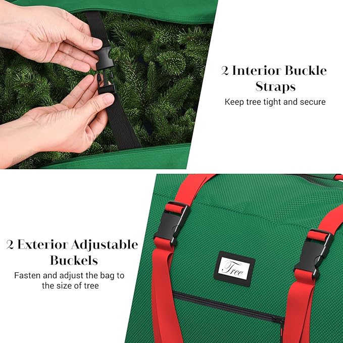 Rolling Christmas Tree Storage Bag for 9 ft Artificial Tree, 600D Waterproof Oxford Fabric, Large Christmas Tree Bag with Dual Zipper, Wheels, Handles, Heavy Duty Xmas Storage Container -Green